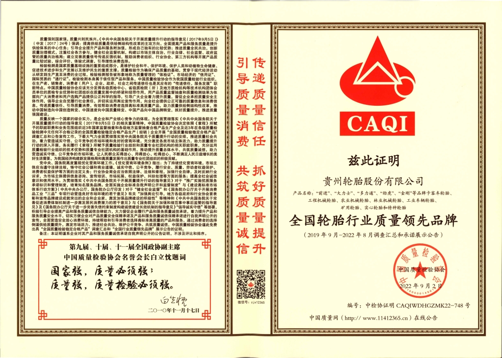10、全國(guó)輪胎行業(yè)質(zhì)量領(lǐng)先品牌